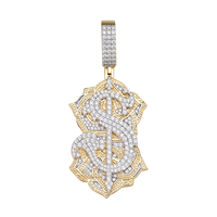 Pendentif en forme de signe dollar en argent sterling 925 bicolore serti de CZ, pendentif hip-hop pour hommes