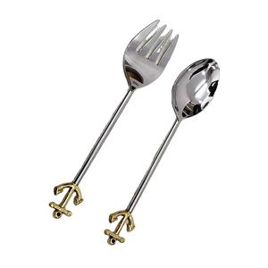 Gold Plated Salad Server With <b>Black</b> Coated Handle New Design metal Salad Server In Wholesale Price Latest <b>Cutlery</b> New Flatware - Product Image 6