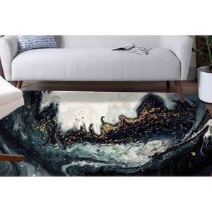 Tapis en laine marbré noir et or, tapis imprimé de luxe, patchwork, respectueux de l'environnement, traditionnel, en latex, épaisseur moyenne, pour la salle à manger - Product Image 1