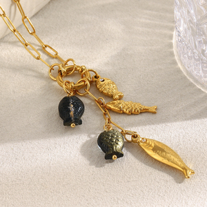 Collana con nappe da sogno collana con ciondoli a forma di pesce collana con fermaglio per carta gioielli in acciaio inossidabile placcato oro - Product Image 1