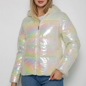 Nouvelle arrivée, veste matelassée imperméable en Cordura holographique blanche unisexe, design tendance, taille plus, respirante - Product Image 5