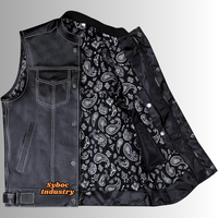 Gilet de motard en cuir noir pour homme, style club, avec fermeture à boutons-pression dissimulés, doublure cachemire, coupe moto, prêt à porter