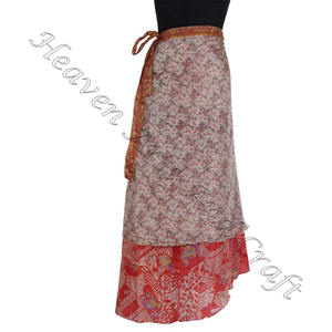 Latest <b>Wrap</b> Around <b>Skirt</b> 2 Layer Reversible Magic Silk Saris <b>Wrap</b> Long <b>Skirt</b> Silk <b>Wrap</b> Dress From India Excellent Vintage Silk - Product Image 4