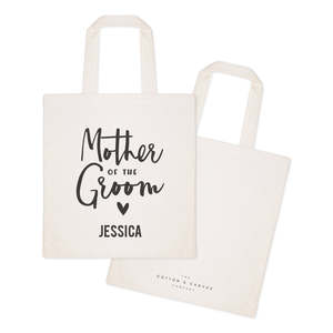 Personalized Mother of the Groom Cotton Canvas Tote Bag for Weddings Solid Color with Open Closure Type - Product Image 2