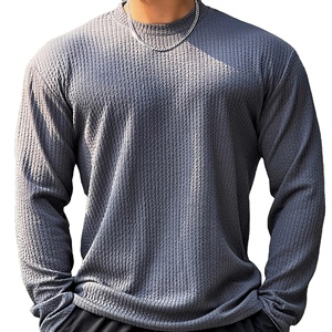 100% Otoño Invierno camiseta Casual hombres manga larga camisa sólida gimnasio Fitness camisetas Tops moda masculina ropa de rayas delgadas - Product Image 1