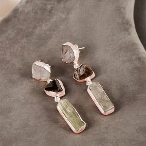 Handmade 925 Sterling Silver Fine Dangle <b>Earrings</b> Natural Citrine <b>Green</b> Kyanite Gemstone Manufacturer Direct Jewelry - Product Image 2