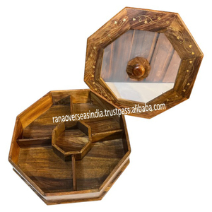 Organisateur d'épices rond en bois haut de gamme, best-seller, avec couvercle en verre, quatre niveaux, multifonctionnel pour fruits secs et présentation élégante - Product Image 4