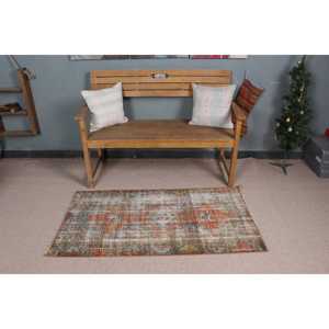 Petit tapis turc écologique en latex 2,4x4,5 pi (72x138 cm) Tapis en laine vintage orange patchwork - Product Image 2