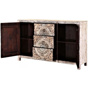 Handcrafted Adjustable Solid Teak Wood <b>Sideboard</b> Intricate Carvings Antique Boho Rustic Farmhouse Dining Living Room Hotel Decor - Product Image 4