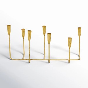 Gold Metal Aluminium Slim <b>Candle</b> Candelabra is a decorative <b>candle</b> <b>holder</b> designed to hold up to seven <b>candles</b> - Product Image 5