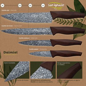 Juego de 4 cuchillos de cocina de acero inoxidable y juego de 3 utensilios de cocina, colección Daimiel - Product Image 5