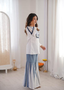 Unity Luxure Women Embroidered Short <b>Above</b> Knee Kurti with Sharara Set Premium Nylon/Cotton Chiffon Ethnic Festive Wear - Product Image 4