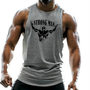 Camiseta de gimnasio de algodón orgánico 100% con estilo, camiseta sin mangas transpirable informal con estampado 3D de verano Premium para hombre al por mayor - Product Image 1