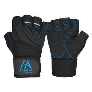 Gants d'haltérophilie noirs haute performance avec coutures bleues Matériau en néoprène de 3mm Conception antidérapante Gants de poignet réglables - Product Image 1