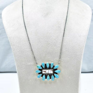 Collar de cadena ajustable hecho a mano de 18 pulgadas con caballo salvaje y Mojave turquesa rodio y plata esterlina chapada en oro - Product Image 1