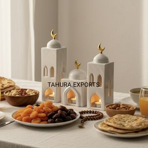 Portavelas decorativo radiante de cerámica hermosa de Ramadán para el ambiente festivo del hogar de Eid con un toque de iluminación suave y cálido - Product Image 4