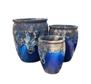 Macetas Grandes de Cerámica Azul Atlantis de Alta Calidad para Exteriores, Ecológicas, con Orificio de Drenaje, Estilo Vintage para el Hogar - Product Image 5