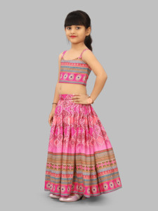 Shoryam Fashion Children Girls <b>Pink</b> Digital Print Fully <b>Stitched</b> Floor-Length Lehenga Choli Set Ethnic Wear Traditional Indian - Product Image 2
