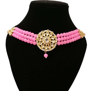 Bridal Choker Necklace Earring Set Brass <b>Kundan</b> <b>Jewelry</b> Handcrafted Geometric Trendy Ethnic Wedding Engagement Anniversary Party - Product Image 2
