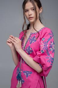 ชุดเดรสสตรีแขนยาวสไตล์ยูเครนชุดเดรสแต่งจีบผ้าลินินปักลายด้วยเข็มขัด - Product Image 4