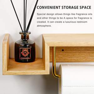 Porte-papier hygiénique en bois de qualité supérieure avec étagère intégrée pour un rangement supplémentaire Porte-rouleau de papier toilette (chêne rouge) - Product Image 5