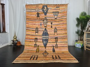 Tapis marocain authentique en laine noué à la main Orange Tribal abstrait Boujaad High Pile pour la décoration intérieure au meilleur prix - Product Image 4