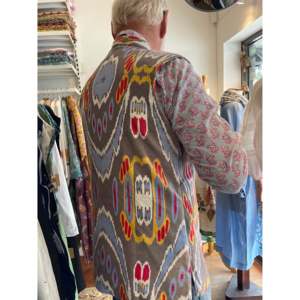 Mens Vintage <b>Nehru</b> <b>Jacket</b> XS 5XL Velvet Cotton Ikat Pattern Printed Embroidered Zippered Closure Hooded Collar Regular Fit - Product Image 4