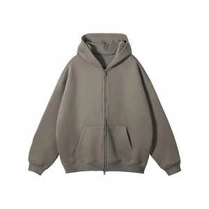 Sudadera con capucha con cremallera y lavado ácido de gran tamaño para hombre, diseño de impresión de logotipo de algodón 100%, sudaderas con cremallera de patrón sólido para la temporada de otoño - Product Image 2