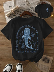 T-shirt imprimé requin baleine de plage, col rond, manches courtes, hauts décontractés pour femmes, t-shirt d'été et de printemps pour femmes, t-shirts mignons - Product Image 3