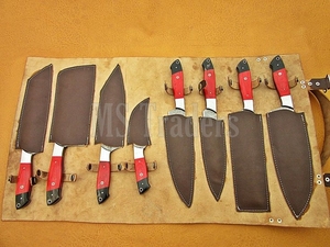 Ensemble de 8 couteaux de chef en acier Damas, fabrication artisanale, qualité supérieure, pour cuisine professionnelle, camping, manche en bois, personnalisable OEM - Product Image 3