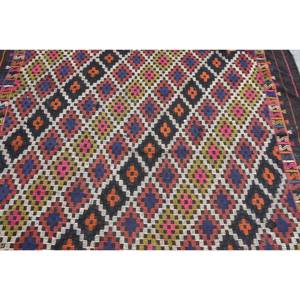 Alfombra tradicional de lana negra de 5,3x7,2 pies hecha a mano de área grande diseño de retales rectangulares turcos para látex adolescente para habitación de pasillo - Product Image 5