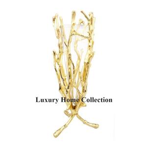 Vase à fleurs et pot en verre cristal avec support en forme de feuille plaqué or coin décoratif et fournitures de table pour centre de table - Product Image 1