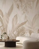 Papier peint personnalisé à peler et à coller vert feuille plante beige pur pour canapé dans le salon TV Stickers muraux et muraux