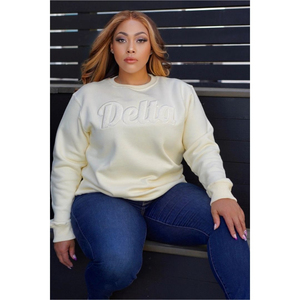 Sweat-shirt à col rond en chenille Delta uni Noir Premium Fleece Sorority Apparel Greek DST Monochrome Winter Top - Product Image 4