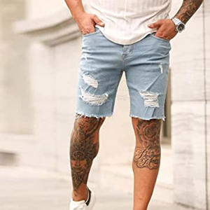 ปากีสถานกางเกงยีนส์ขาสั้นสำหรับผู้ชายทำจากผ้าฝ้ายสวมใส่สบายสไตล์ลำลองสีตัดกัน - Product Image 6