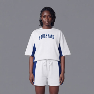 Ensemble t-shirt et short pour femme, style streetwear décontracté été, impression DTF personnalisée, logo sur mesure, hip hop, respirant, 2 pièces. - Product Image 1