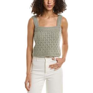 Canotta Vince in Lana e Cashmere Lavorata all'Uncinetto, Stile Casual con Design Senza Cuciture e Decorazione Ricamata, Taglia X-Large, Colore Artichoke - Product Image 1