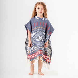 Pestemal Collection of Turquoise Gray Hooded <b>Poncho</b> for Kids Made in Turkey Bath <b>Towel</b> Beach Surfing Cloth Changing - Product Image 2