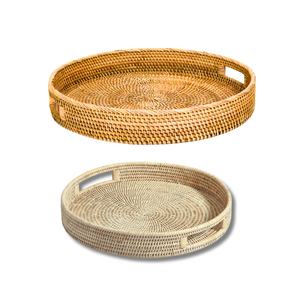 Vietnam traditionnel rond en osier rotin panier/plateau plateau de service écologique avec poignées, 2 options de taille plateau de service de fruits - Product Image 1