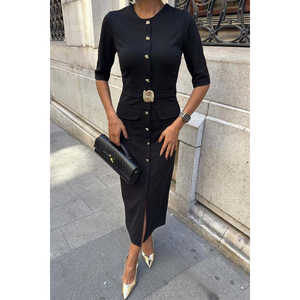 Vestido Midi Ajustado con Detalle de Cinturón 2909, Silueta Cómoda - Product Image 6