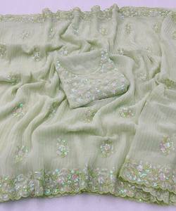 Nouvelle arrivée georgette à volants travail avec pierre travail saree avec chemisier non cousu prix de gros fabrication vêtement ethnique ApparelGarment - Product Image 2