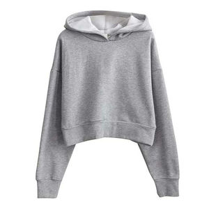 Top corto informal para mujer, sudaderas con capucha, suéter de gran tamaño transpirable cómodo y elegante, Tops cortos de manga larga para invierno para mujer, sudaderas con capucha - Product Image 2