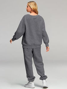 <b>Hot</b> Selling Women's 100% Cotton Gym Wear round Neck Sport Tracksuit with Solid Pattern for Winter Sports Two-Piece Set - Product Image 6