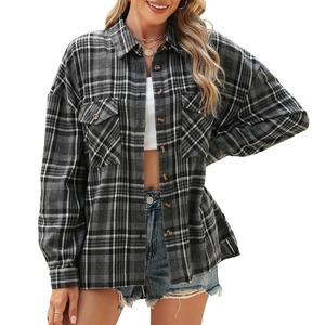 Veste d'hiver à carreaux en flanelle doublée de laine pour femmes avec bouton veste à capuche à manches longues hommes chandails manteau veste de style moto - Product Image 3
