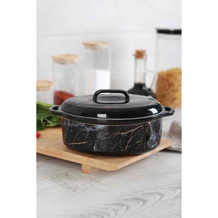 Acar 10581 Vanessa Benek Pattern Porcelain Oval Pot - Black