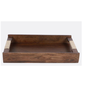 Plateau à dessert élégant pour la maison Plateau en bois au design unique avec poignées en métal noir pour le service à l'hôtel - Product Image 4