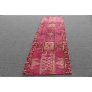 Alfombra Turca Vintage de 3x9.2 pies, Alfombra de Lana Roja Marrón con Diseño de Camuflaje - Product Image 1