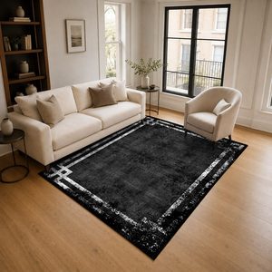 Tapis de salon en chenille antidérapant, imprimé numériquement, style moderne vintage, noir anthracite, lavable en machine, vente en gros RUGS DEPOT LXDP-0935 - Product Image 2