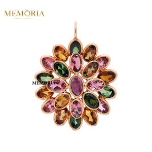 Hermosa flor en forma de Multi turmalina piedra preciosa 18K oro amarillo colgante hecho a mano para mujeres - Product Image 2