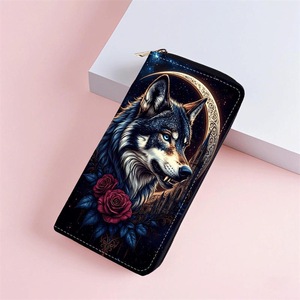 Portefeuille long <span class=keywords><strong>en</strong></span> cuir PU à motif animal loup pour femmes et hommes, mode européenne et <span class=keywords><strong>américaine</strong></span>, avec plusieurs emplacements pour cartes et fermeture éclair - Product Image 5